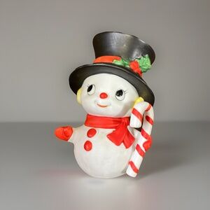 VTG Homeco Snowman Christmas Holiday Figurine Candy Cane Earmuffs 5604